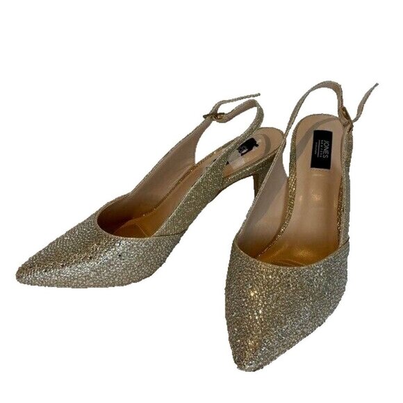 Jones New York Berria Women's Pumps Heels Size 9.5 Gold Rhinestone Crystal - Picture 1 of 9